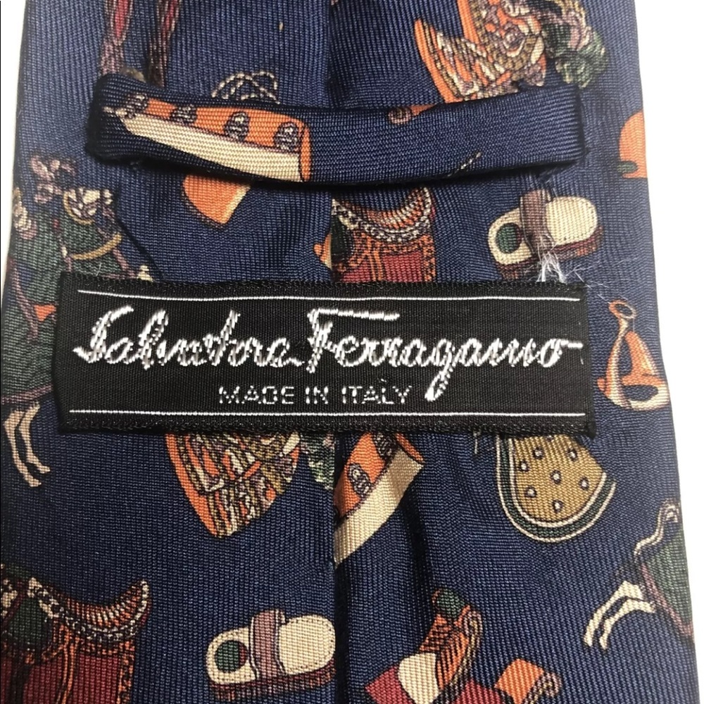 Salvatore Ferragamo Blue Horse Equestrian Necktie 100% Silk Italy 3.5” Wide - Picture 6 of 12
